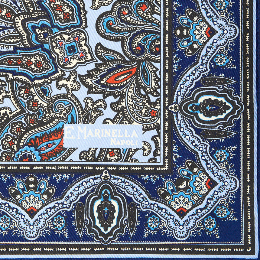 LIGHT BLUE HAND-PRINTED SILK POCKET SQUARE