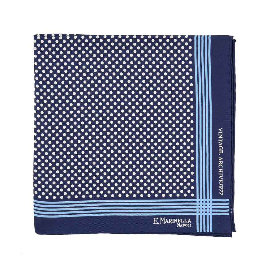 DARK BLUE HAND-PRINTED SILK POCKET SQUARE