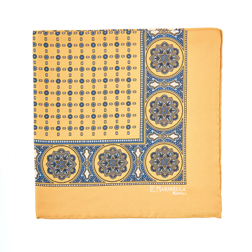 YELLOW HAND-PRINTED SILK POCKET SQUARE
