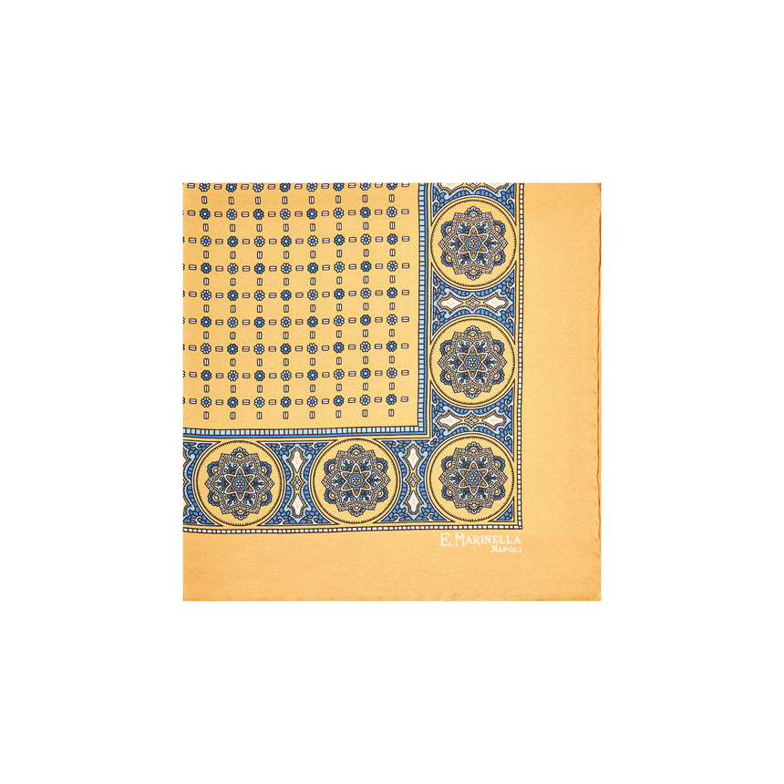 YELLOW HAND-PRINTED SILK POCKET SQUARE