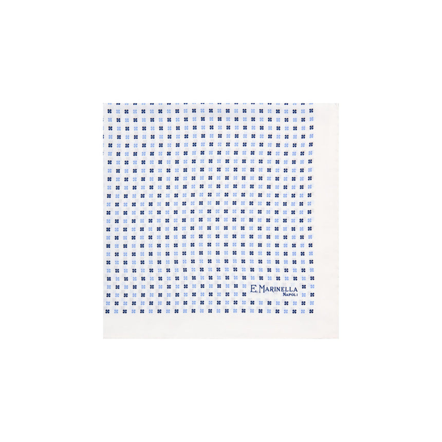 WHITE HAND-PRINTED SILK POCKET SQUARE