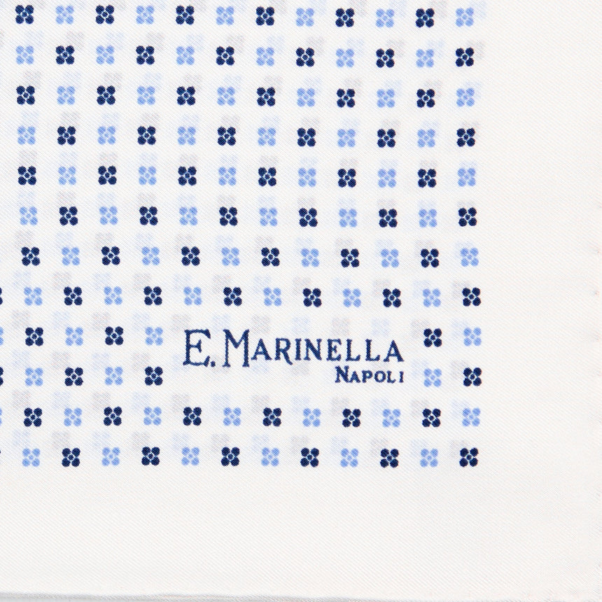 WHITE HAND-PRINTED SILK POCKET SQUARE