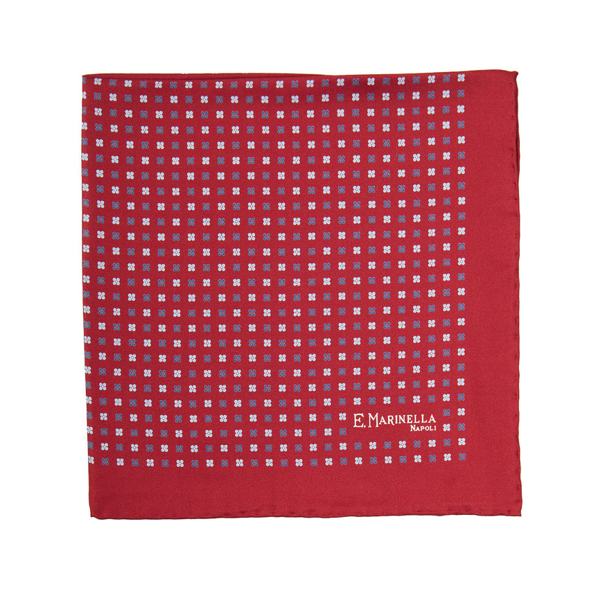 BURGUNDY HAND-PRINTED SILK POCKET SQUARE