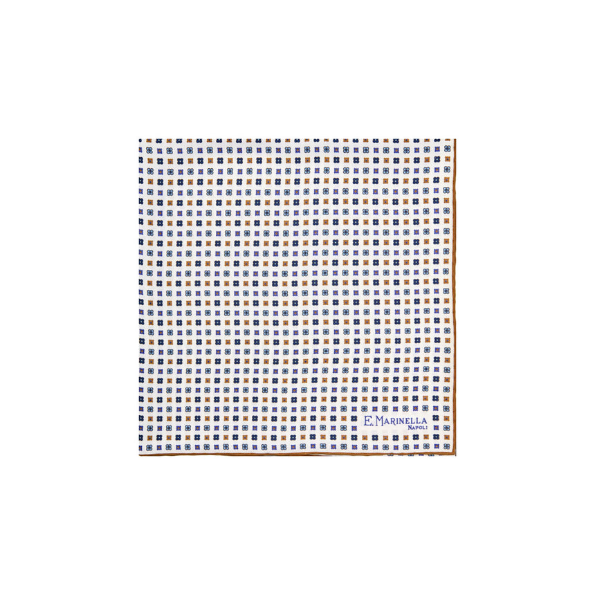 WHITE HAND-PRINTED SILK POCKET SQUARE