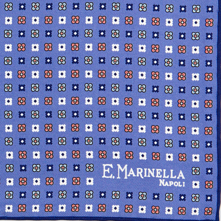 POCHETTE DA TASCHINO IN SETA STAMPATA A MANO AZZURRA