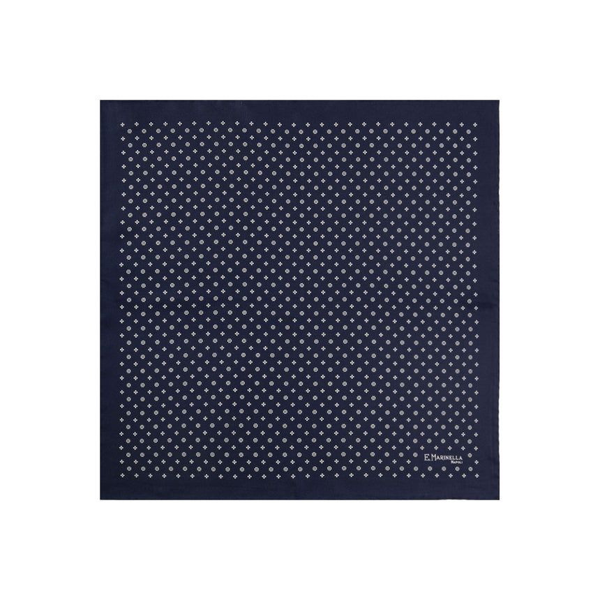 DARK BLUE HAND-PRINTED SILK POCKET SQUARE