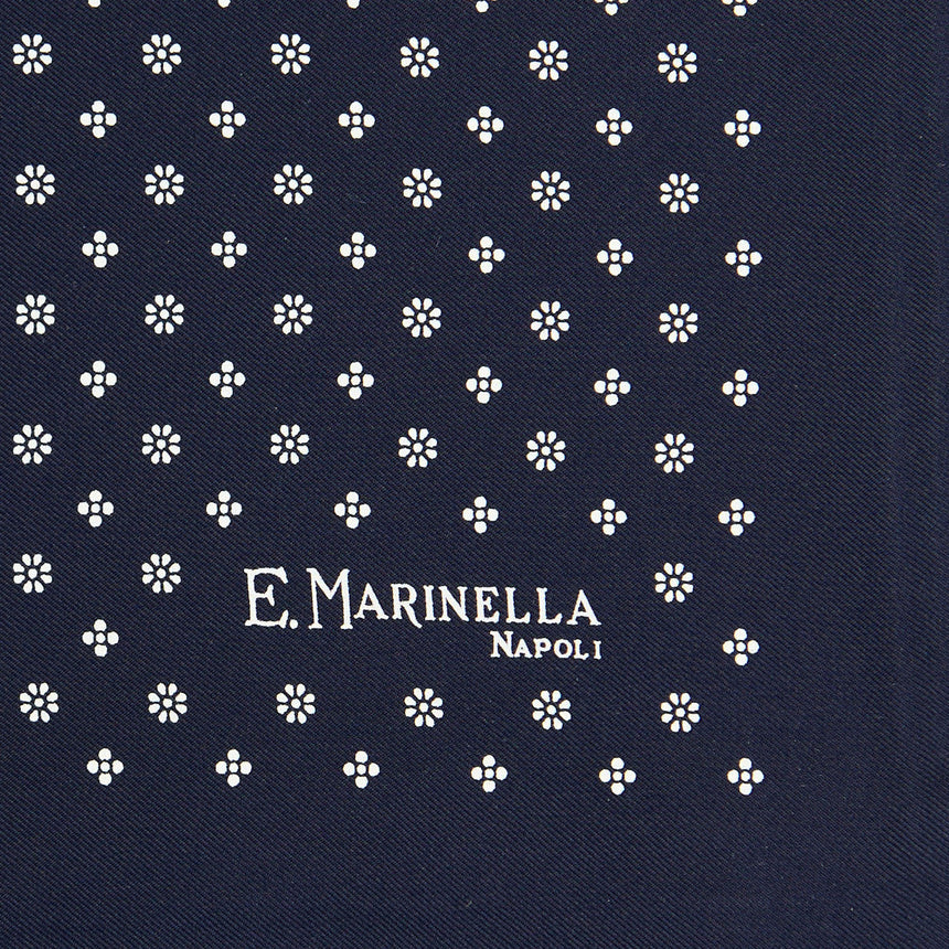 DARK BLUE HAND-PRINTED SILK POCKET SQUARE