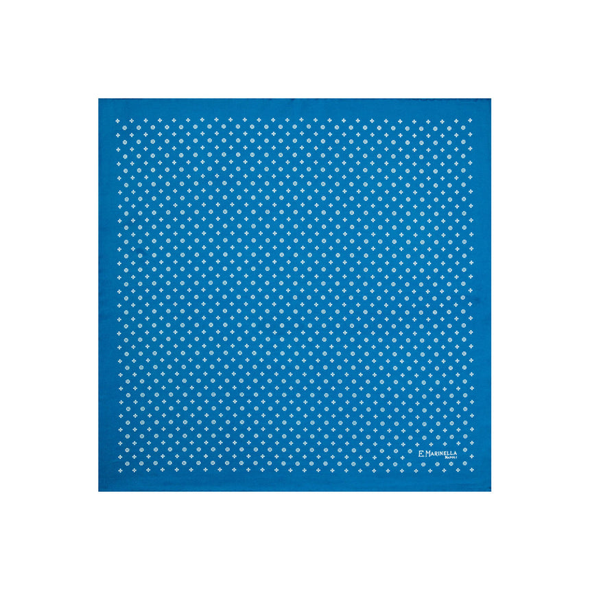 MID BLUE HAND-PRINTED SILK POCKET SQUARE