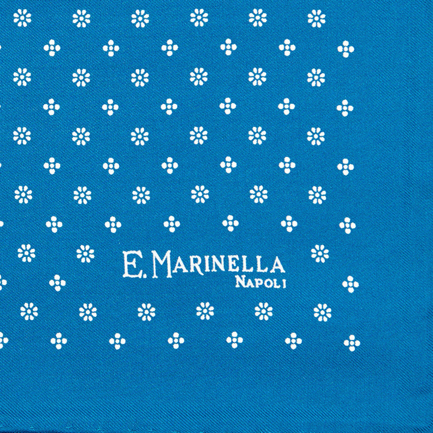 MID BLUE HAND-PRINTED SILK POCKET SQUARE