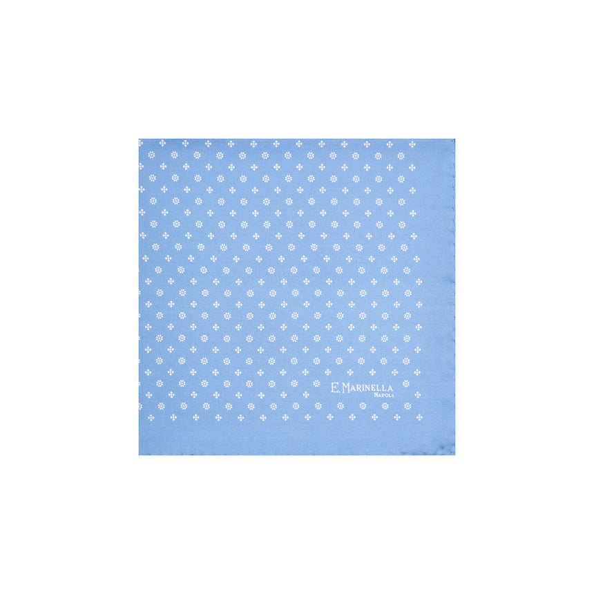 LIGHT BLUE HAND-PRINTED SILK POCKET SQUARE