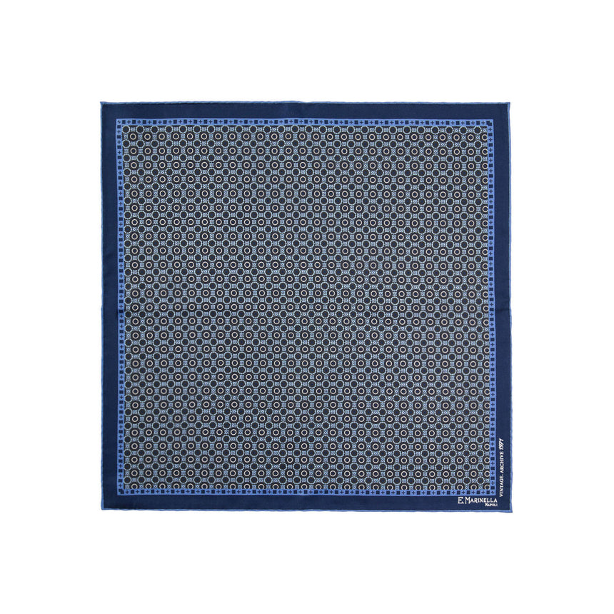 DARK BLUE HAND-PRINTED SILK POCKET SQUARE