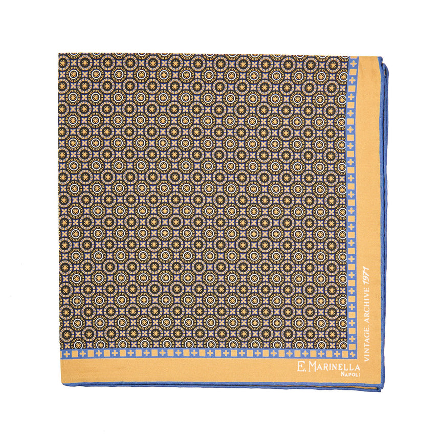 YELLOW HAND-PRINTED SILK POCKET SQUARE
