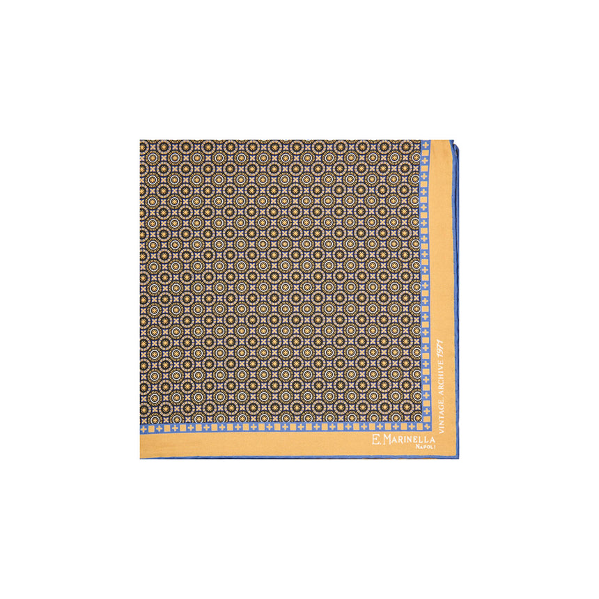 YELLOW HAND-PRINTED SILK POCKET SQUARE