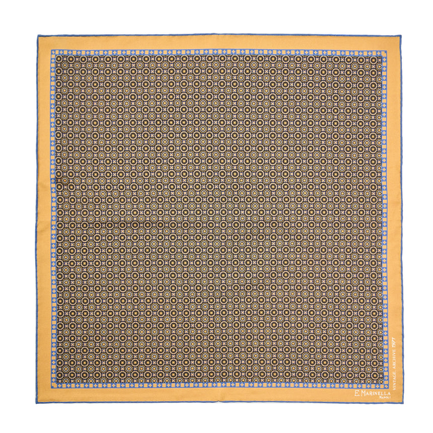 YELLOW HAND-PRINTED SILK POCKET SQUARE