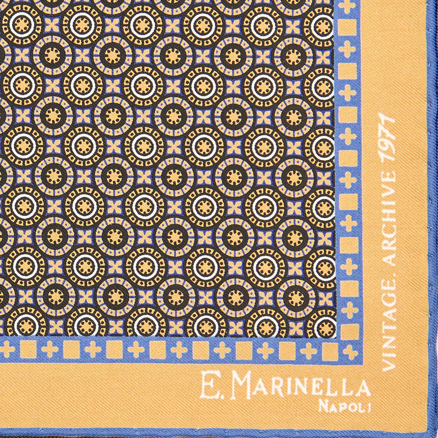 YELLOW HAND-PRINTED SILK POCKET SQUARE