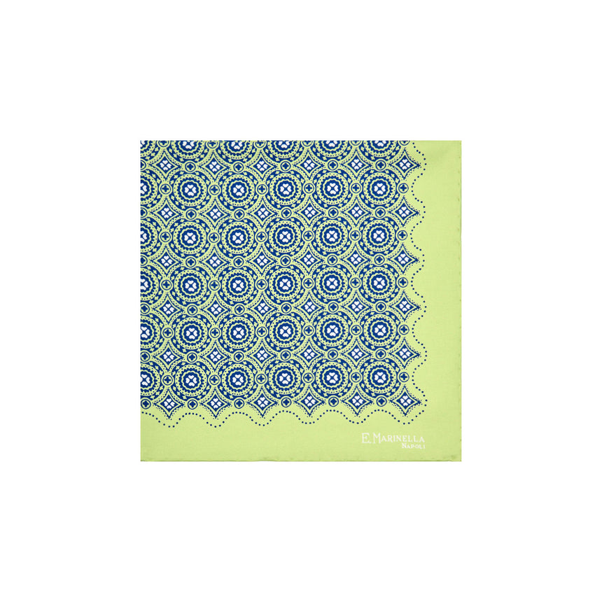 LIGHT GREEN HAND-PRINTED SILK POCKET SQUARE
