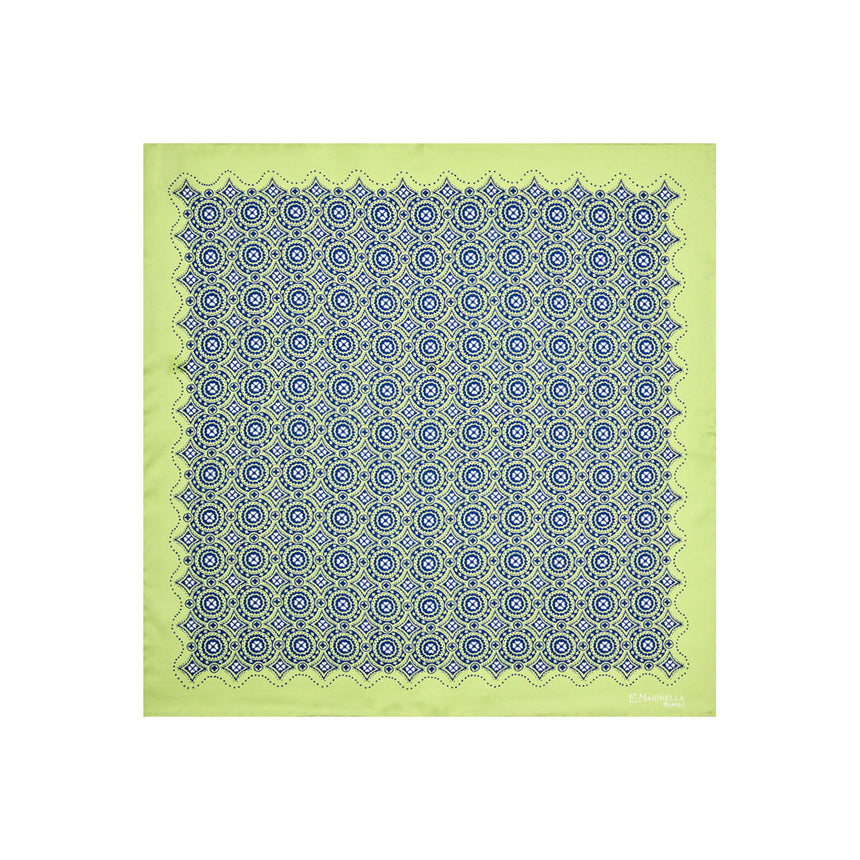LIGHT GREEN HAND-PRINTED SILK POCKET SQUARE