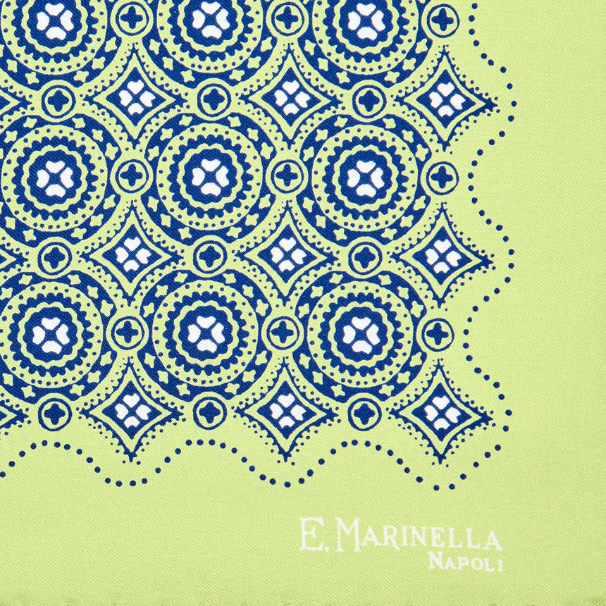 LIGHT GREEN HAND-PRINTED SILK POCKET SQUARE