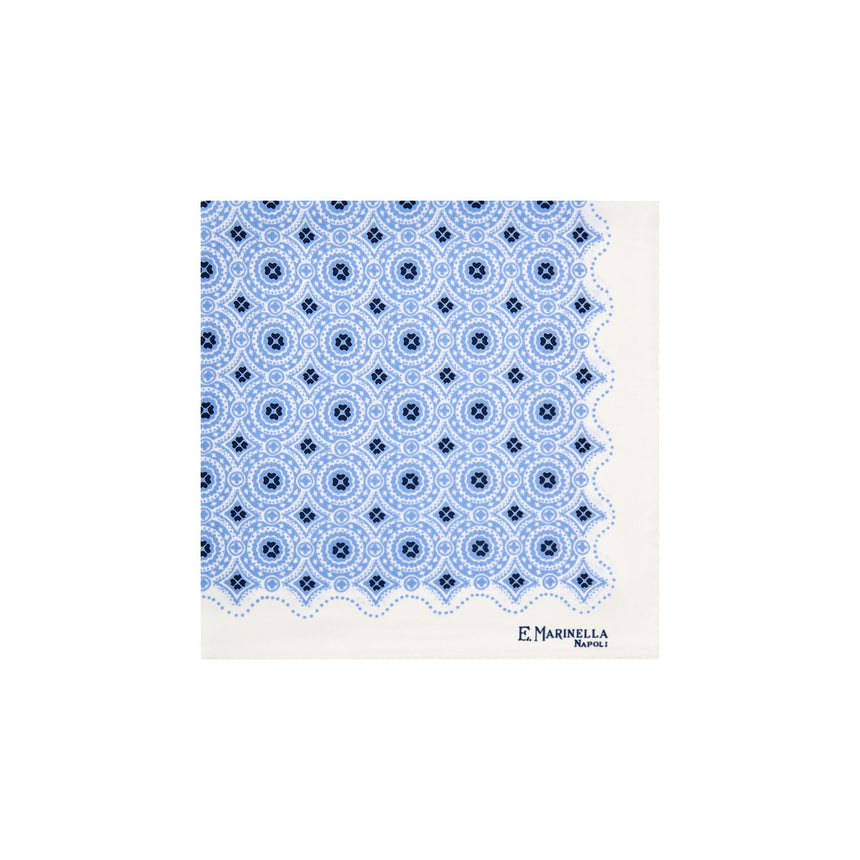 WHITE HAND-PRINTED SILK POCKET SQUARE