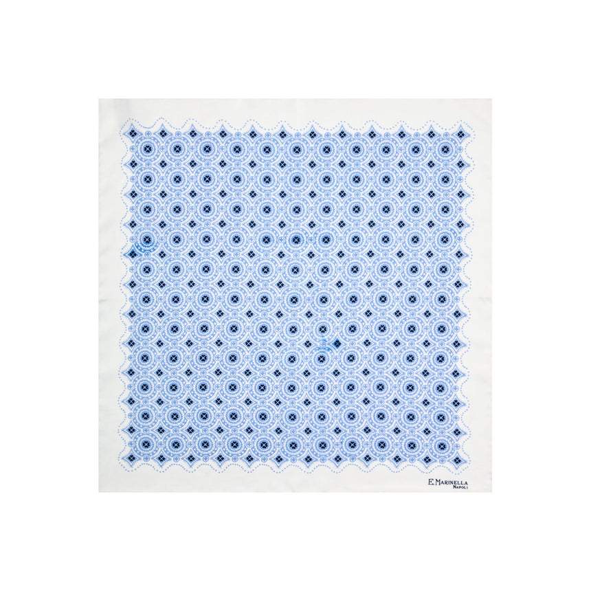 WHITE HAND-PRINTED SILK POCKET SQUARE