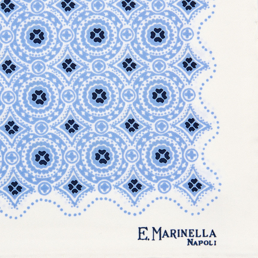WHITE HAND-PRINTED SILK POCKET SQUARE