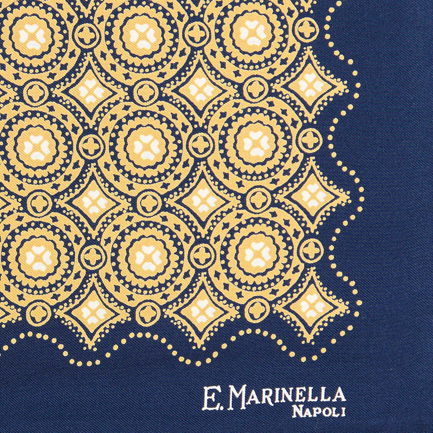 DARK BLUE HAND-PRINTED SILK POCKET SQUARE