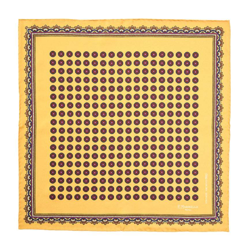 YELLOW HAND-PRINTED SILK POCKET SQUARE