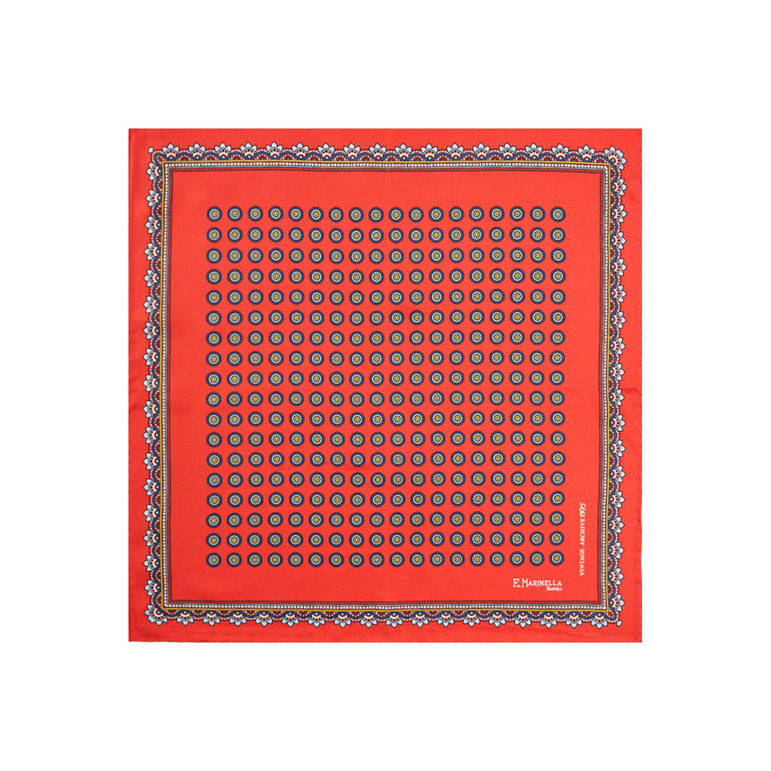 RED HAND-PRINTED SILK POCKET SQUARE