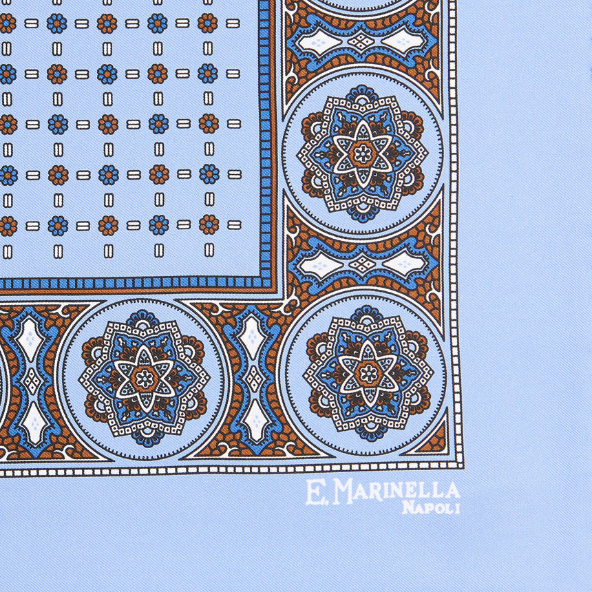 LIGHT BLUE HAND-PRINTED SILK POCKET SQUARE