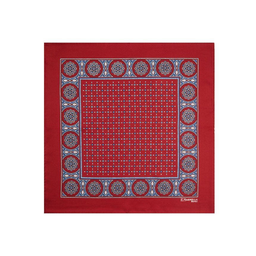 BURGUNDY HAND-PRINTED SILK POCKET SQUARE