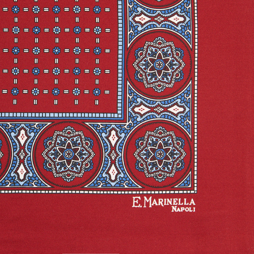 BURGUNDY HAND-PRINTED SILK POCKET SQUARE