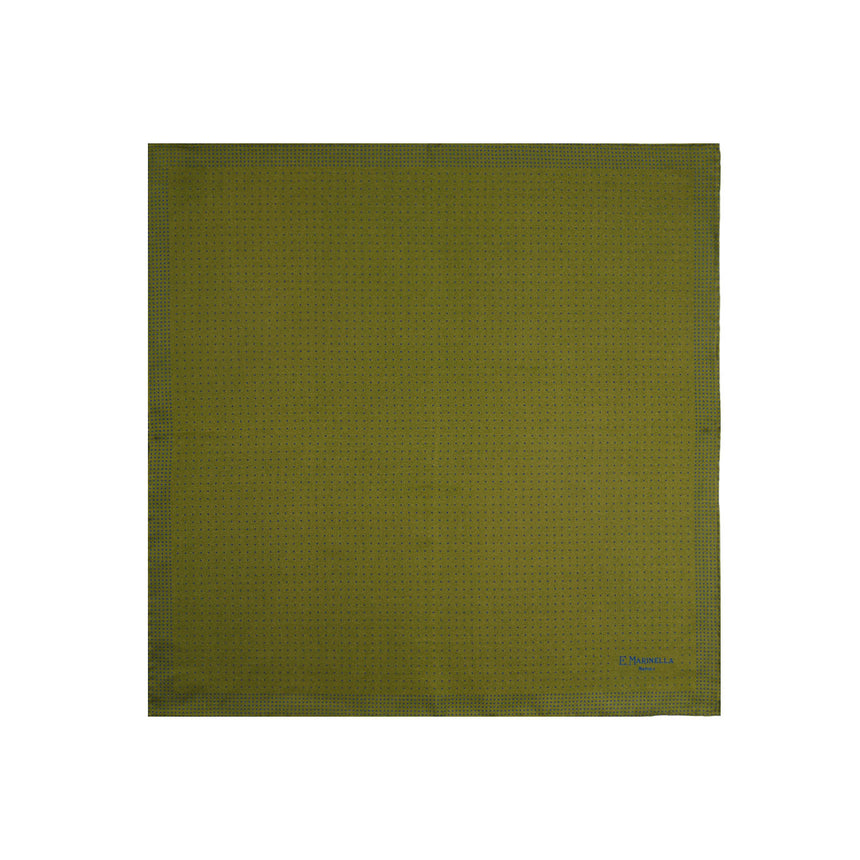 OLIVE GREEN HAND-PRINTED SILK POCKET SQUARE