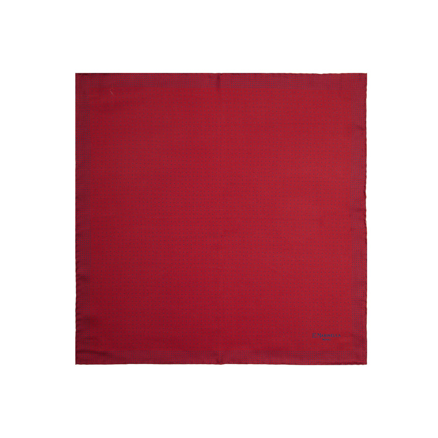 BURGUNDY HAND-PRINTED SILK POCKET SQUARE