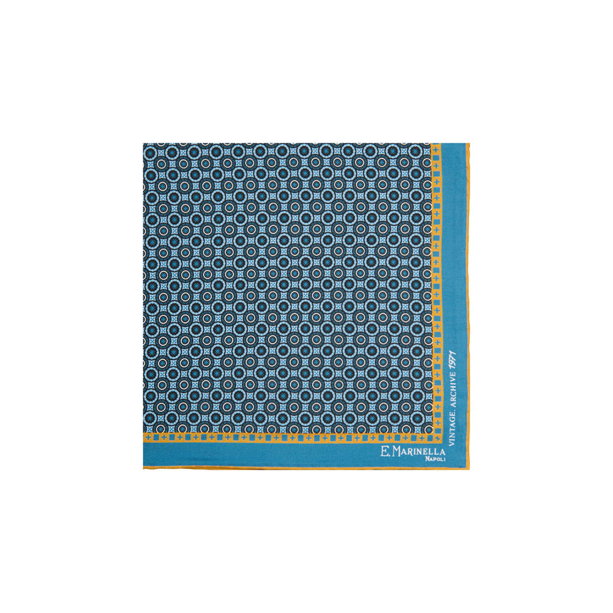 POCHETTE DA TASCHINO IN SETA STAMPATA A MANO BLU MEDIO
