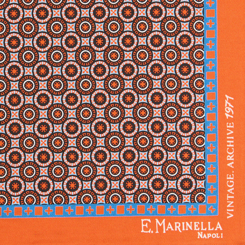 ORANGE HAND-PRINTED SILK POCKET SQUARE