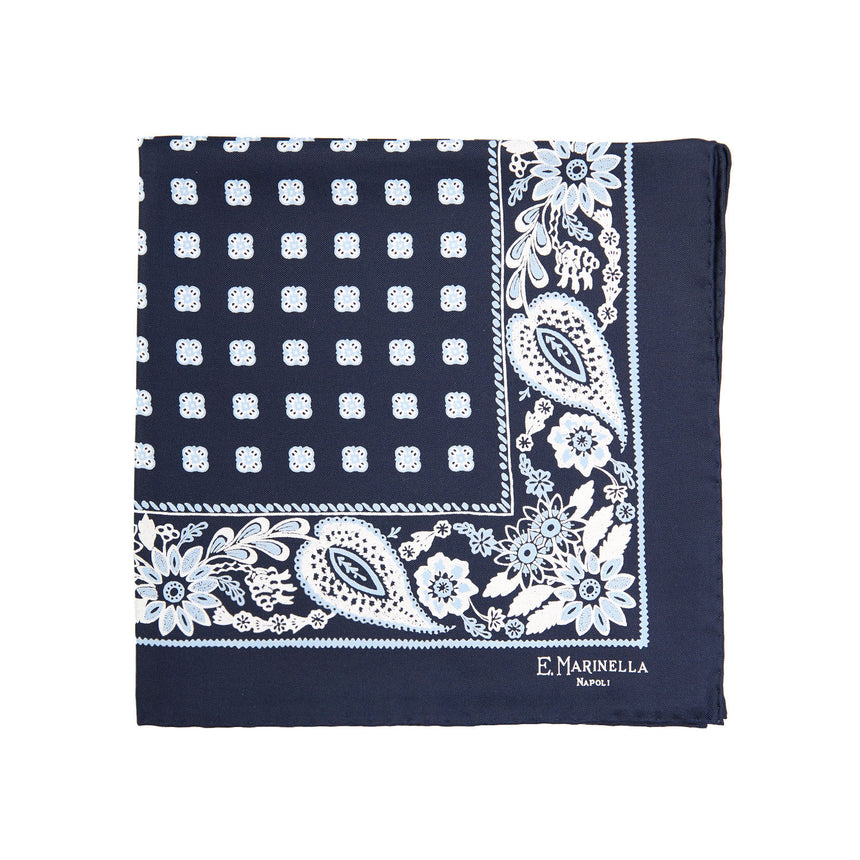 POCHETTE DA TASCHINO IN SETA STAMPATA A MANO BLU SCURO