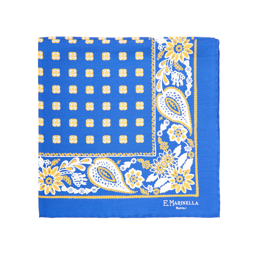 BLUETTE HAND-PRINTED SILK POCKET SQUARE