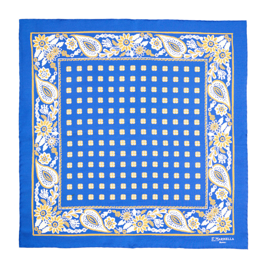 BLUETTE HAND-PRINTED SILK POCKET SQUARE