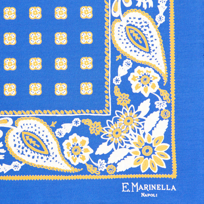 POCHETTE DA TASCHINO IN SETA STAMPATA A MANO BLU SCURO