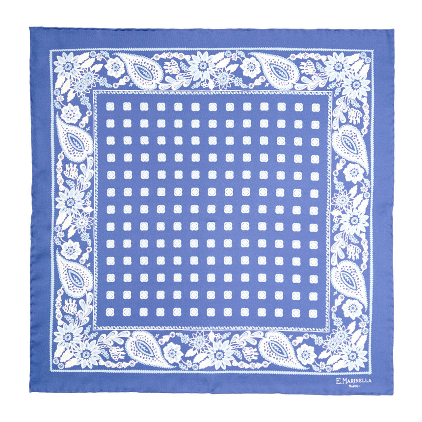 POWDER BLUE HAND-PRINTED SILK POCKET SQUARE