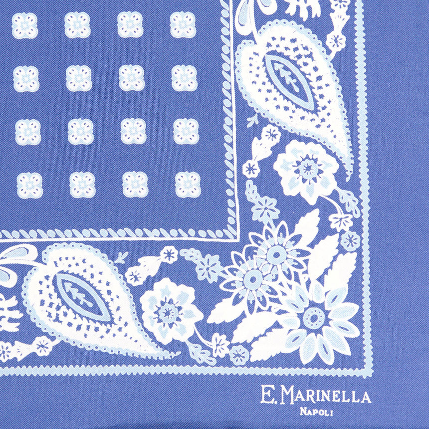 POWDER BLUE HAND-PRINTED SILK POCKET SQUARE
