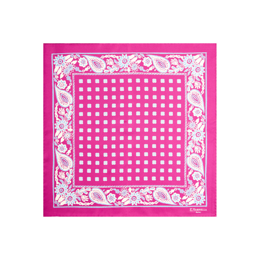 FUCHSIA HAND-PRINTED SILK POCKET SQUARE