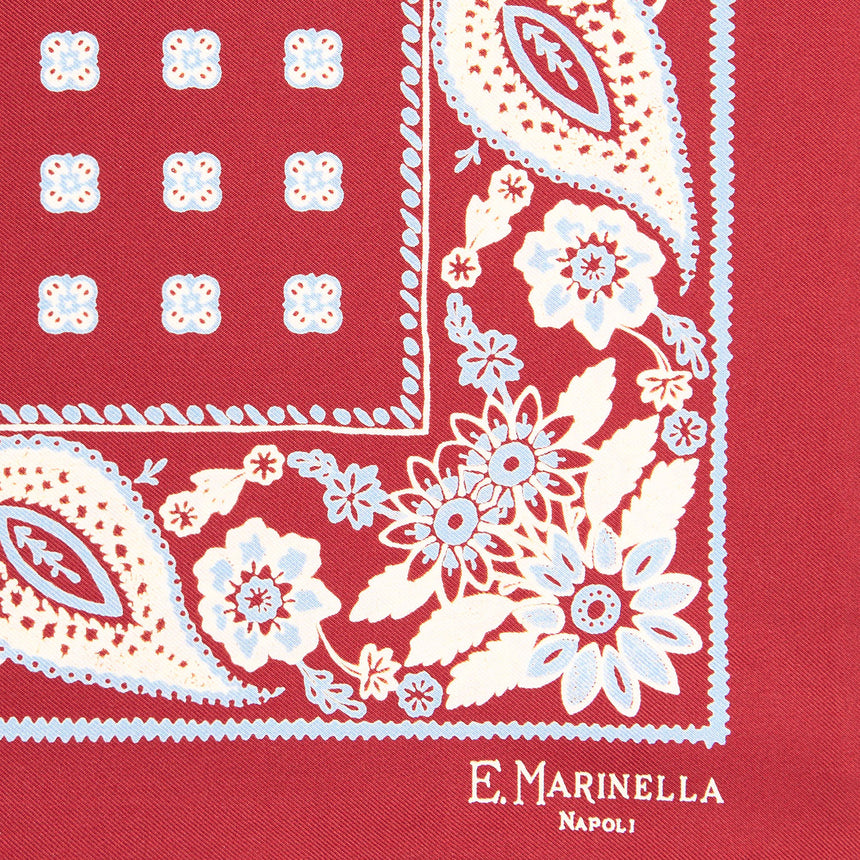 BURGUNDY HAND-PRINTED SILK POCKET SQUARE