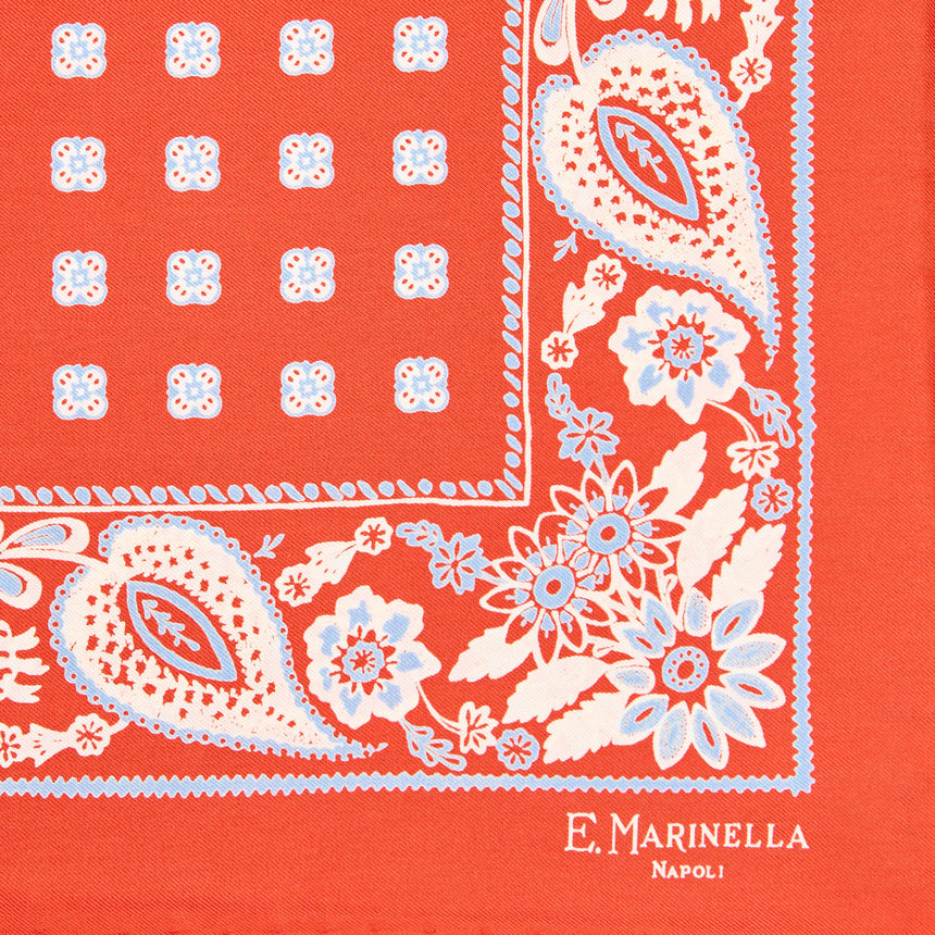 RED HAND-PRINTED SILK POCKET SQUARE