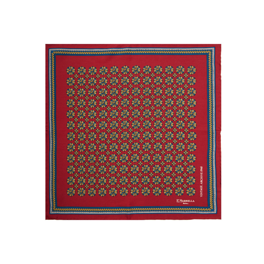 burgundy_hand_printed_silk_pocket_square_archivio_pattern_1946_fully_open_view