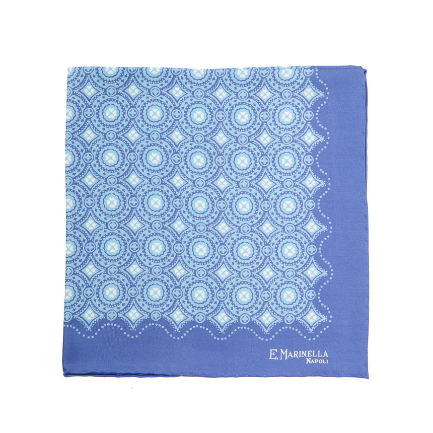POWDER BLUE HAND-PRINTED SILK POCKET SQUARE