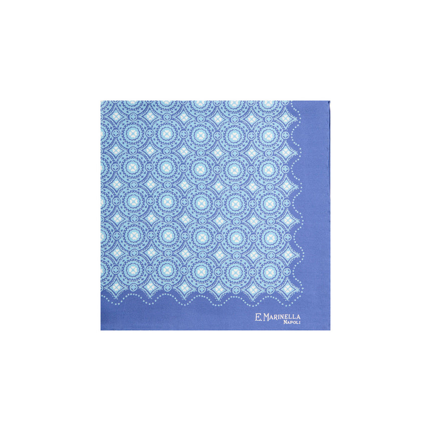 POWDER BLUE HAND-PRINTED SILK POCKET SQUARE