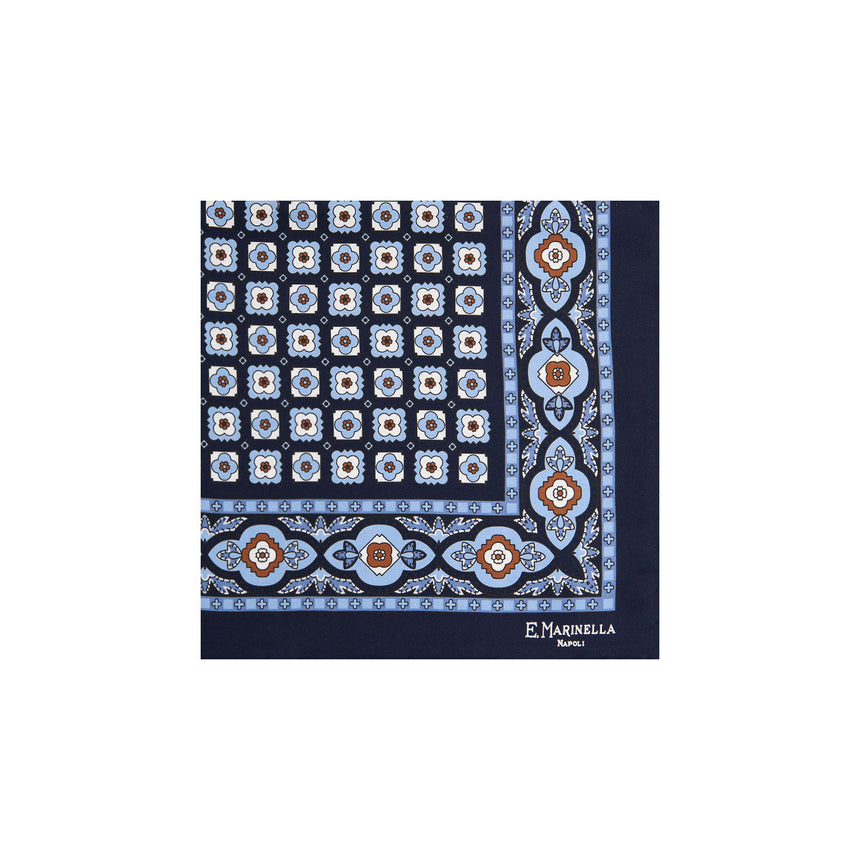 POCHETTE DA TASCHINO IN SETA STAMPATA A MANO BLU SCURO
