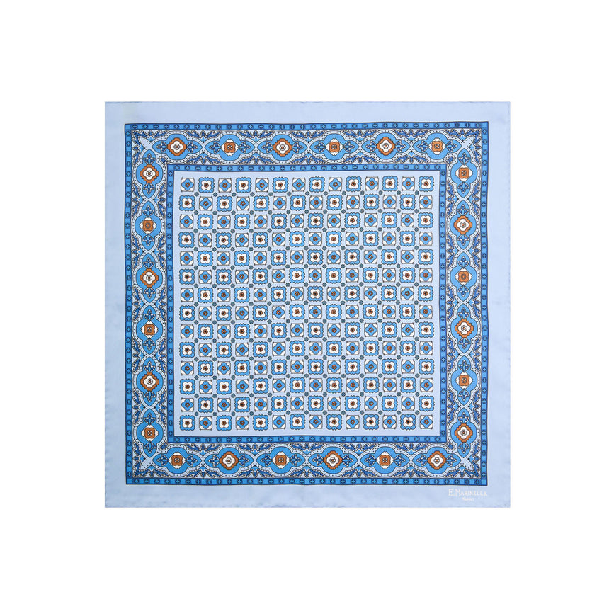 POCHETTE DA TASCHINO IN SETA STAMPATA A MANO AZZURRA