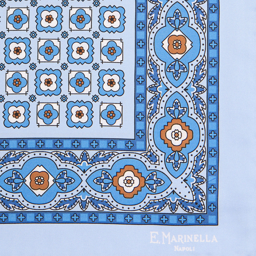 LIGHT BLUE HAND-PRINTED SILK POCKET SQUARE
